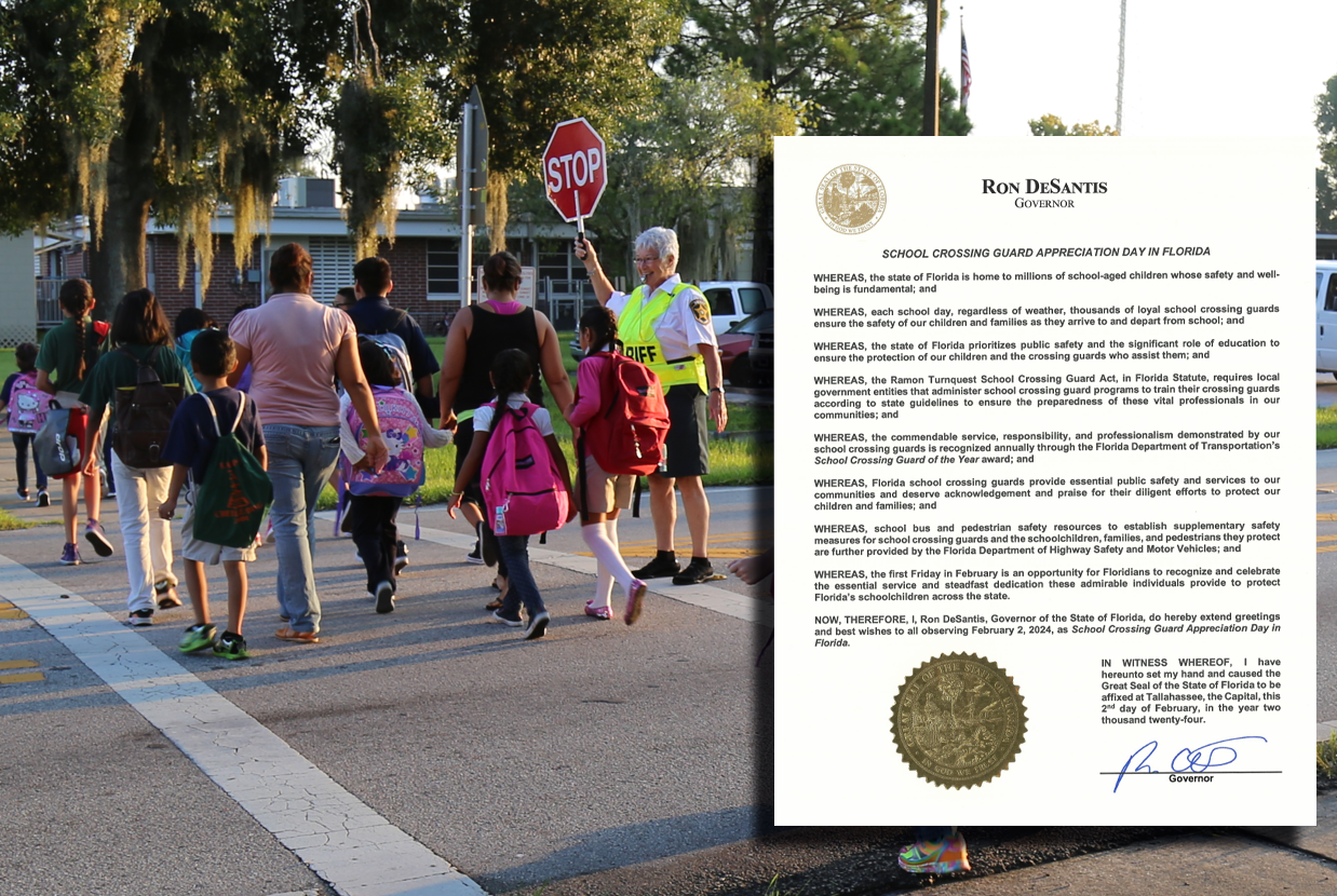 school crossing guard with proclamation